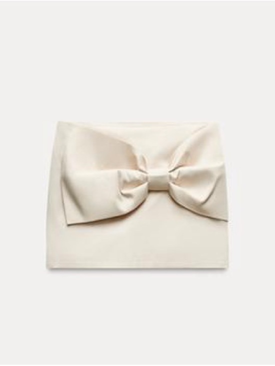 Zara Dresses & Skirts - Zara Ivory Cream Satin Mini Skirt with Chic Girly Oversized Bow Front SMALL New